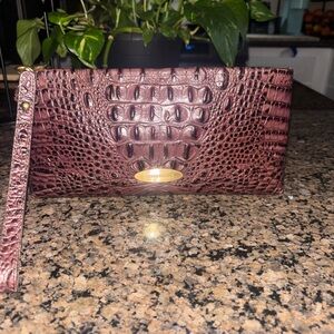 Brahmin Maroon Croc-Embossed Wristlet